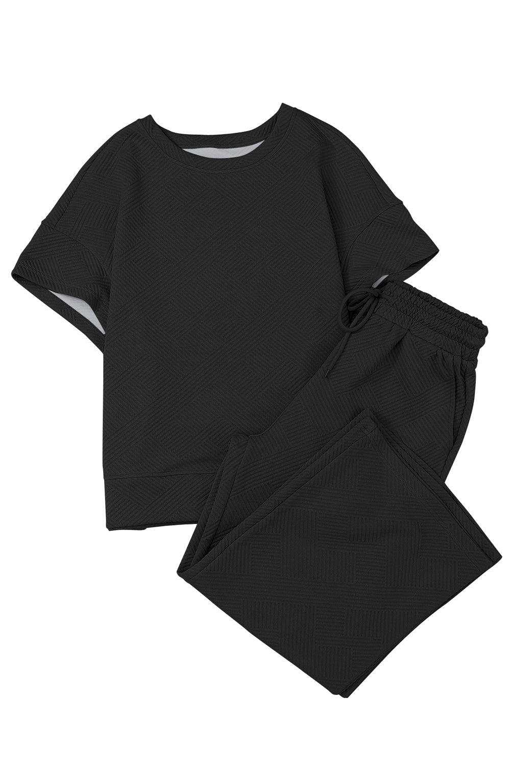 Black Ultra Loose Textured 2pcs Slouchy Outfit