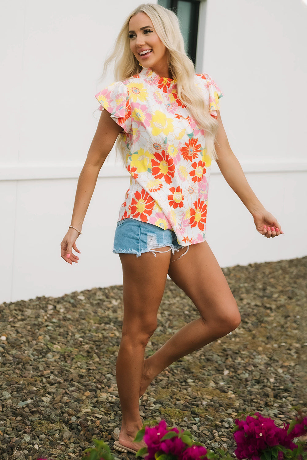 Multicolor Plus Size Floral Button Keyhole Back Ruffle Romper