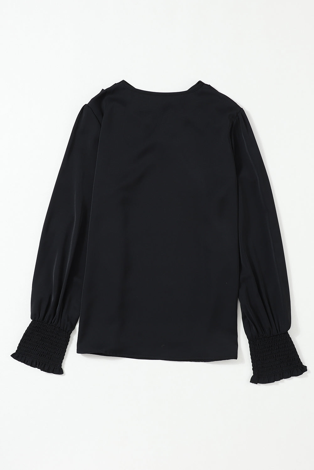 Khaki Solid Surplice Neck Shirred Cuffs Draped Blouse