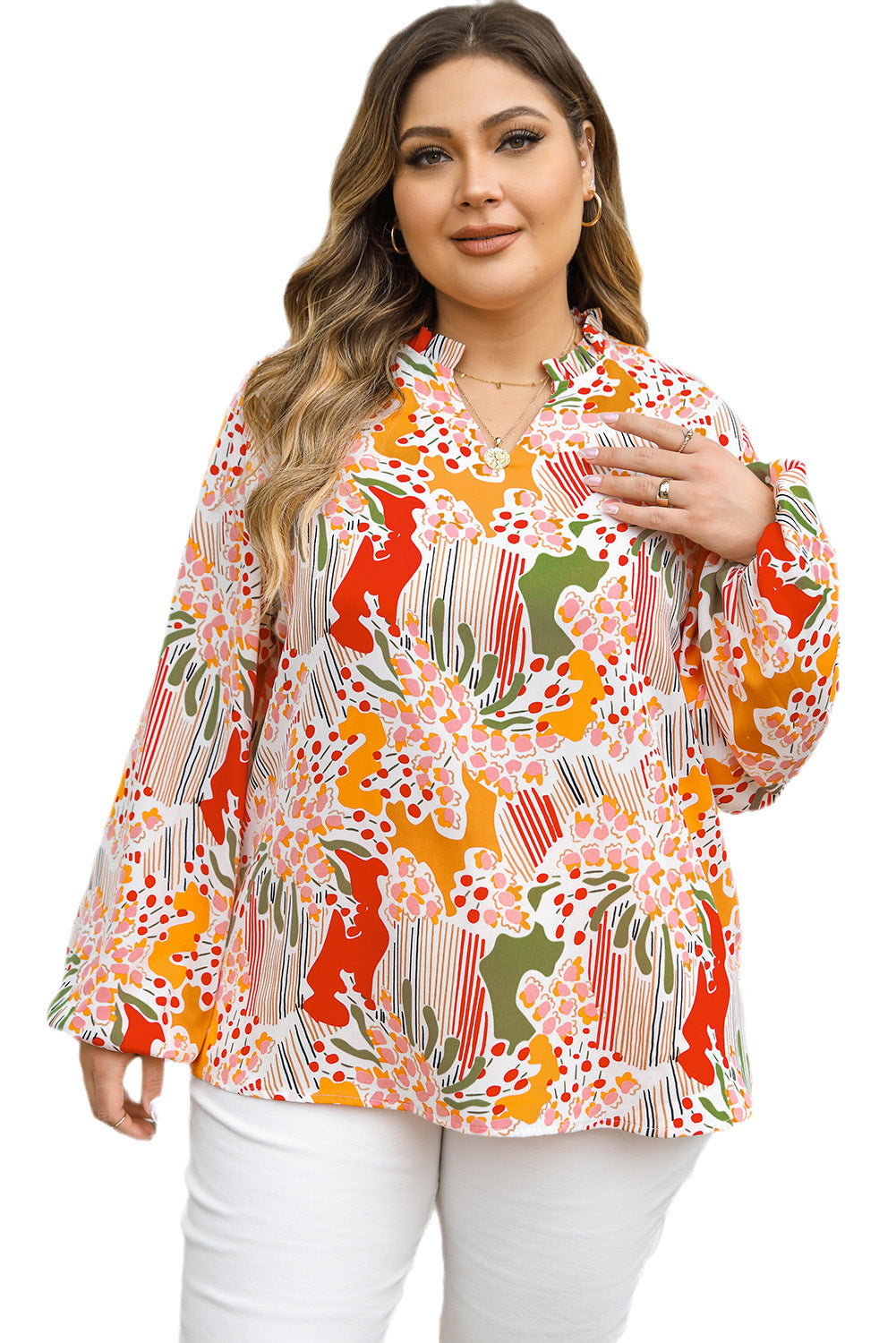 Multicolour Plus Size Mix Floral Puff Sleeve Ruffled Dress