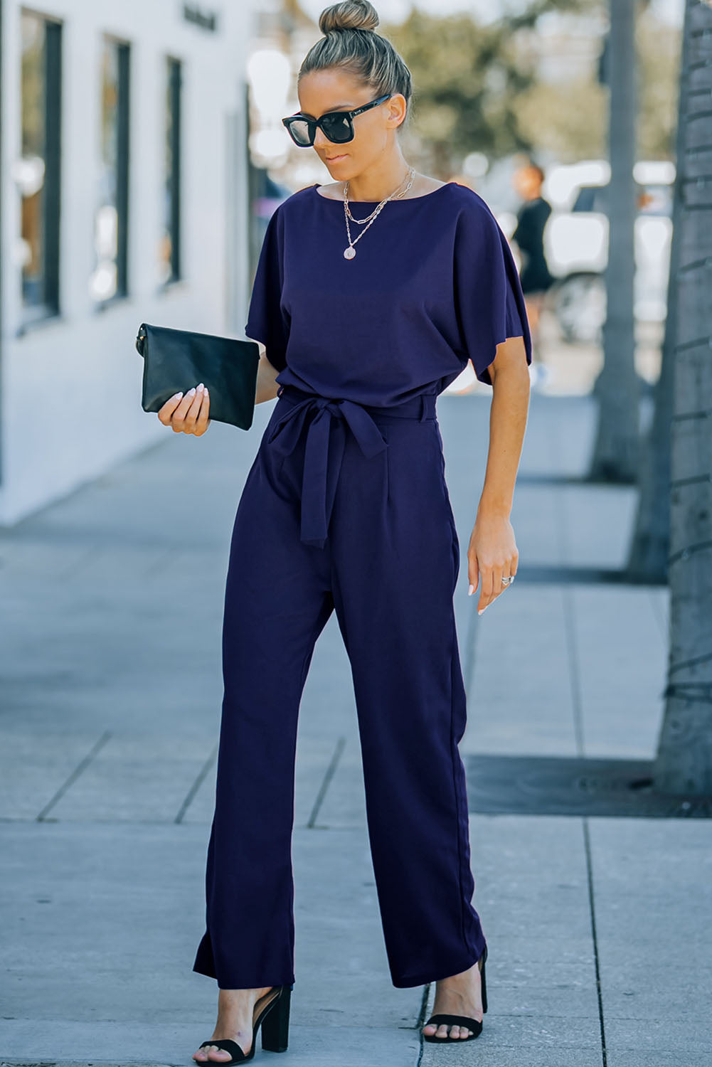 Black Belted Wide Leg Jumpsuit