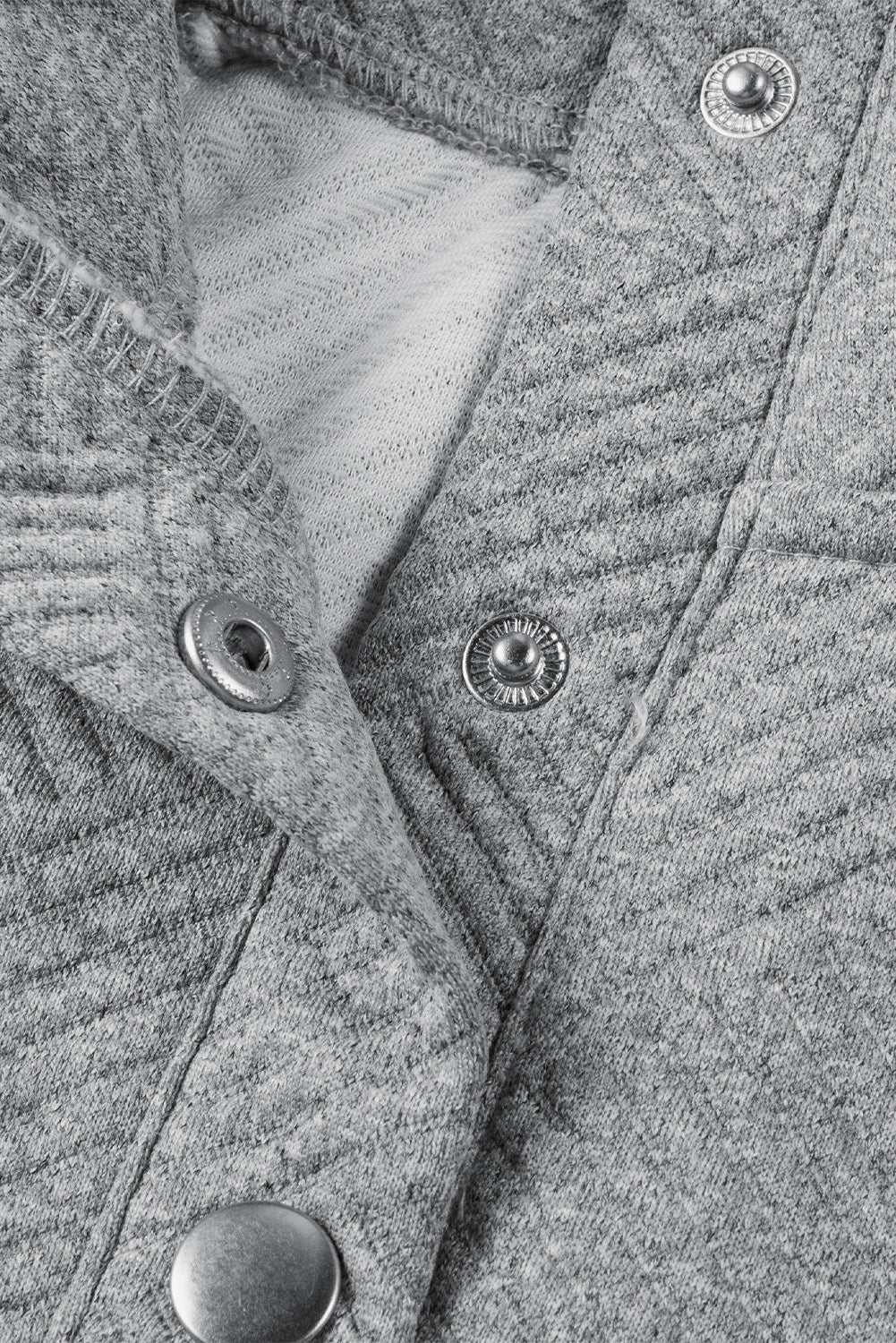 Light Grey Textured Knit Buttoned Kangaroo Pocket Sweatshirt