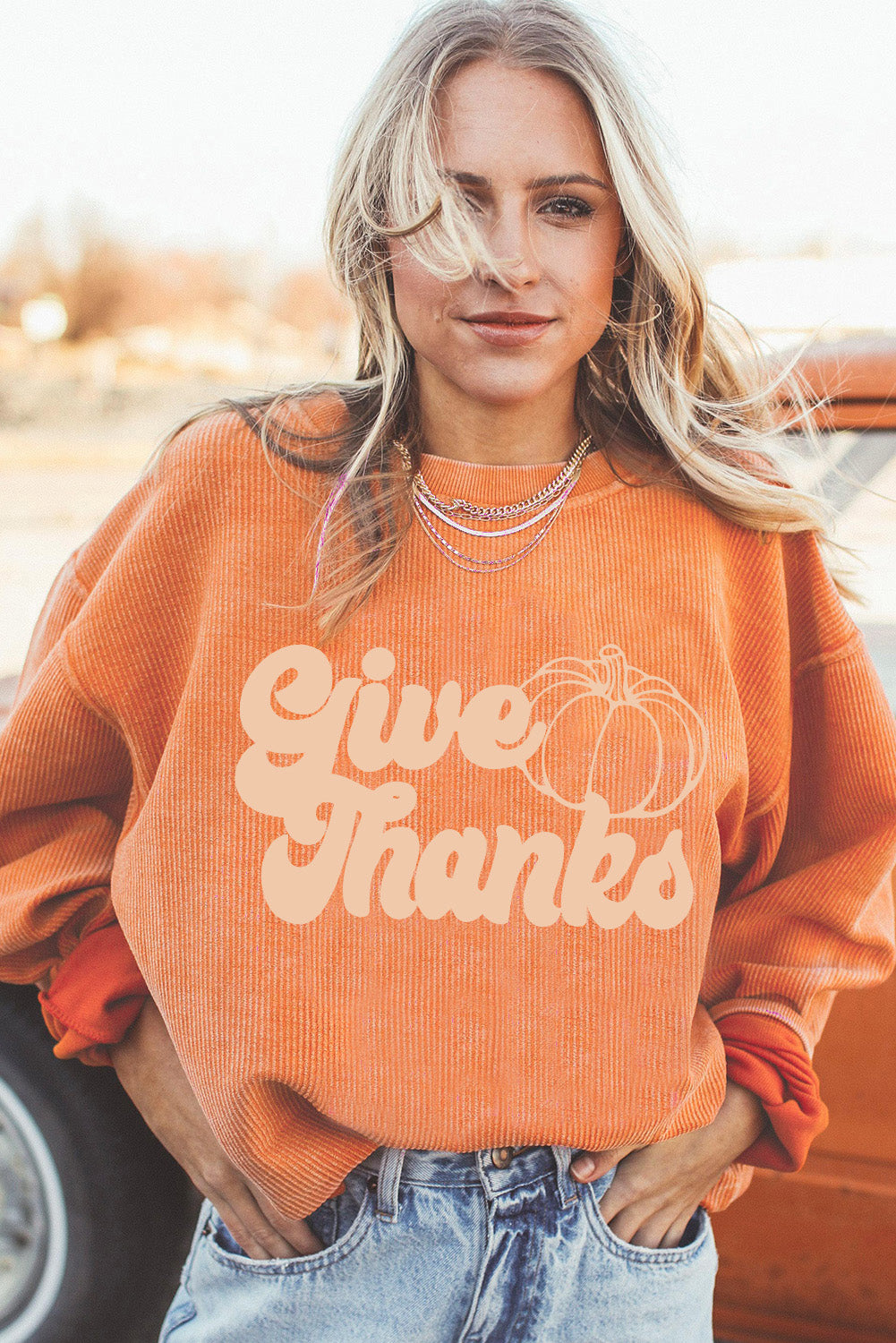 Strawberry Pink IN MY MERRY ERA Loose Fit Corded Sweatshirt