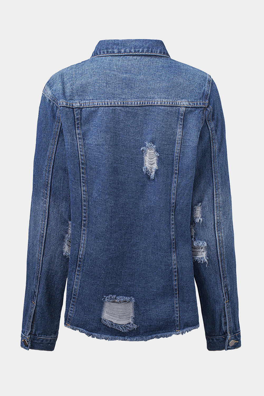 Dark Blue Plus Size Distressed Flap Pocket Denim Jacket