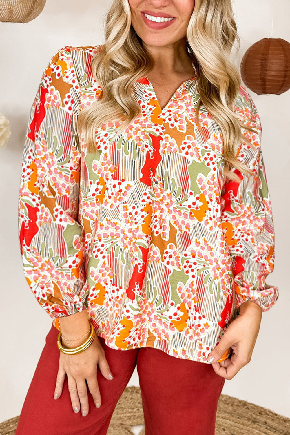 Multicolour Plus Size Mix Floral Puff Sleeve Ruffled Dress