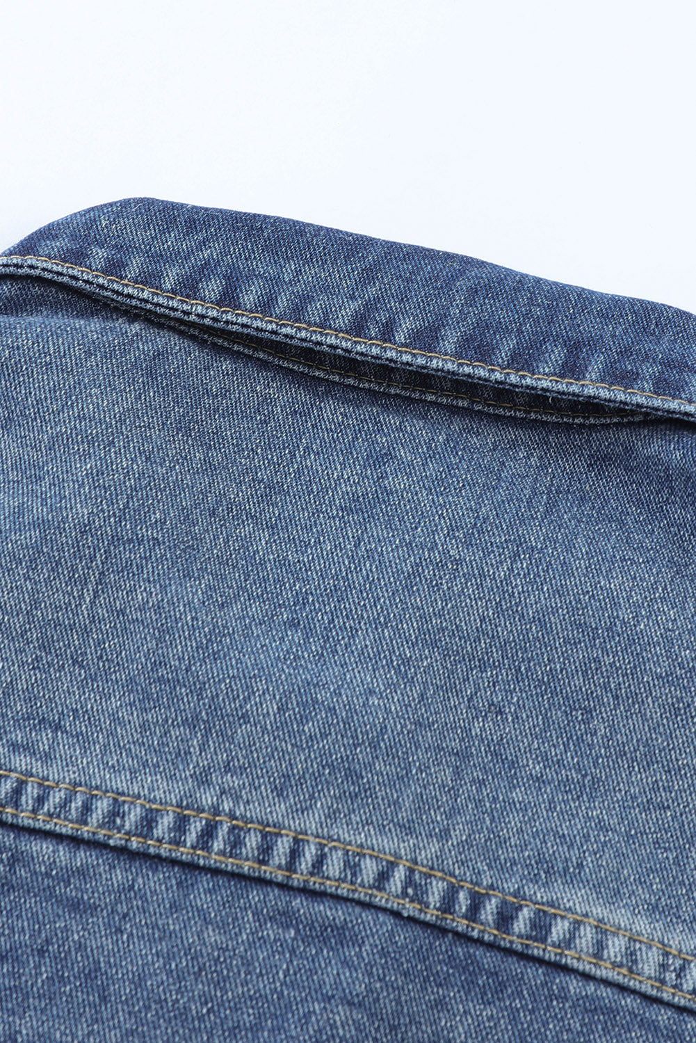 Dark Blue Plus Size Distressed Flap Pocket Denim Jacket