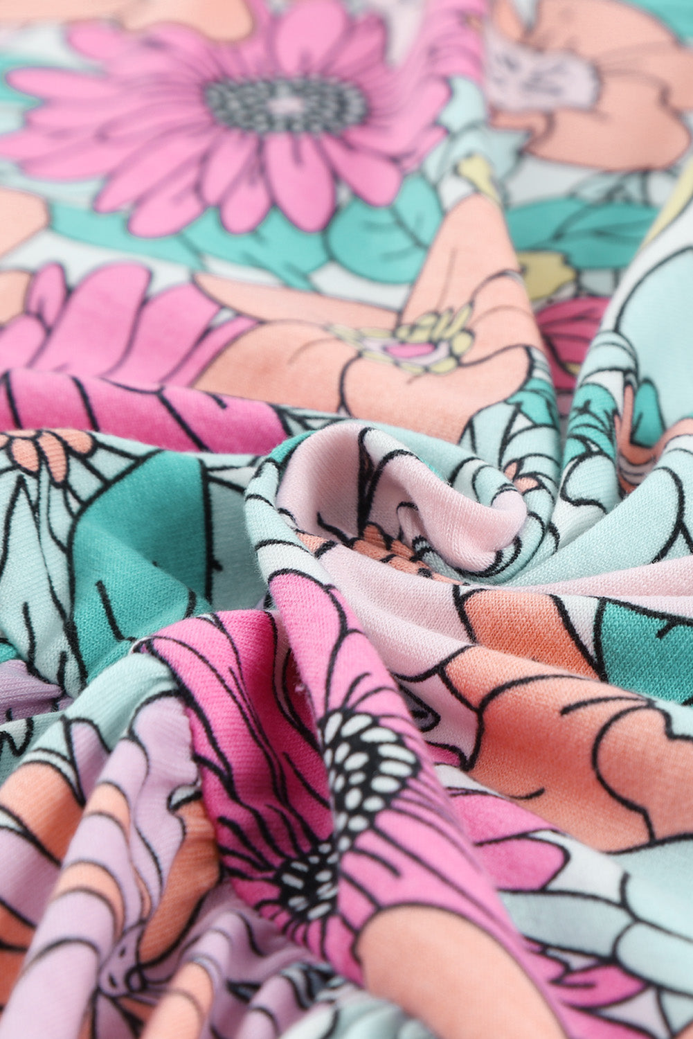 Multicolor Flower Print Pocketed Drawstring Waist Wide Leg Pants