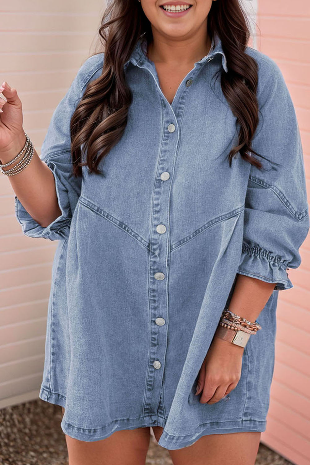 Gray Sequin Nutcracker Graphic Long Sleeve Shirt Denim Dress