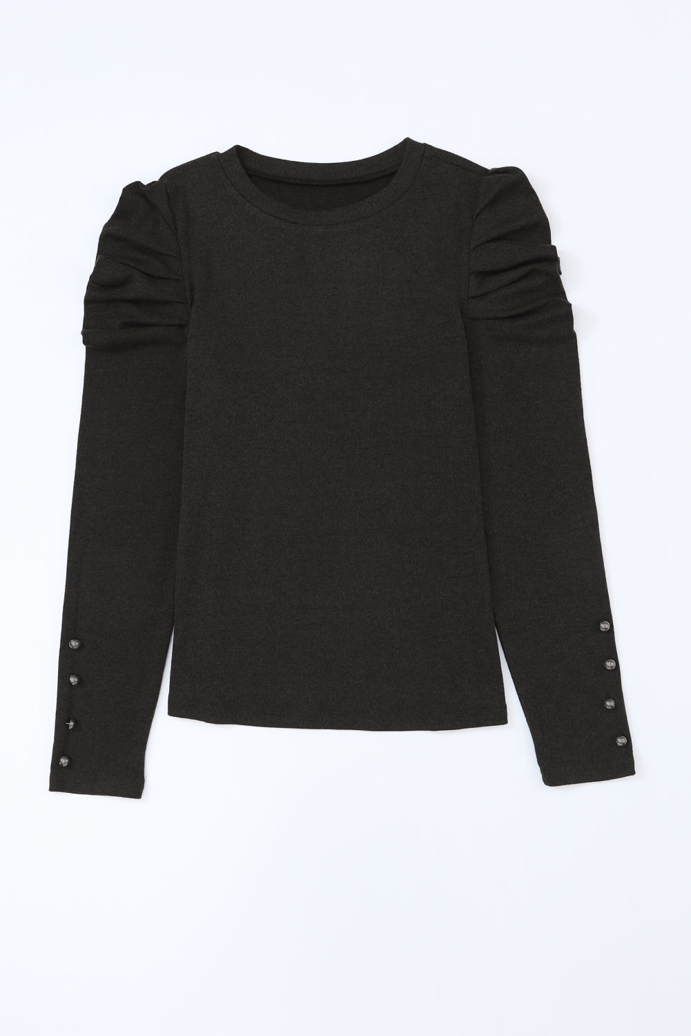 Gray Buttoned Puff Long Sleeve Sheath Top