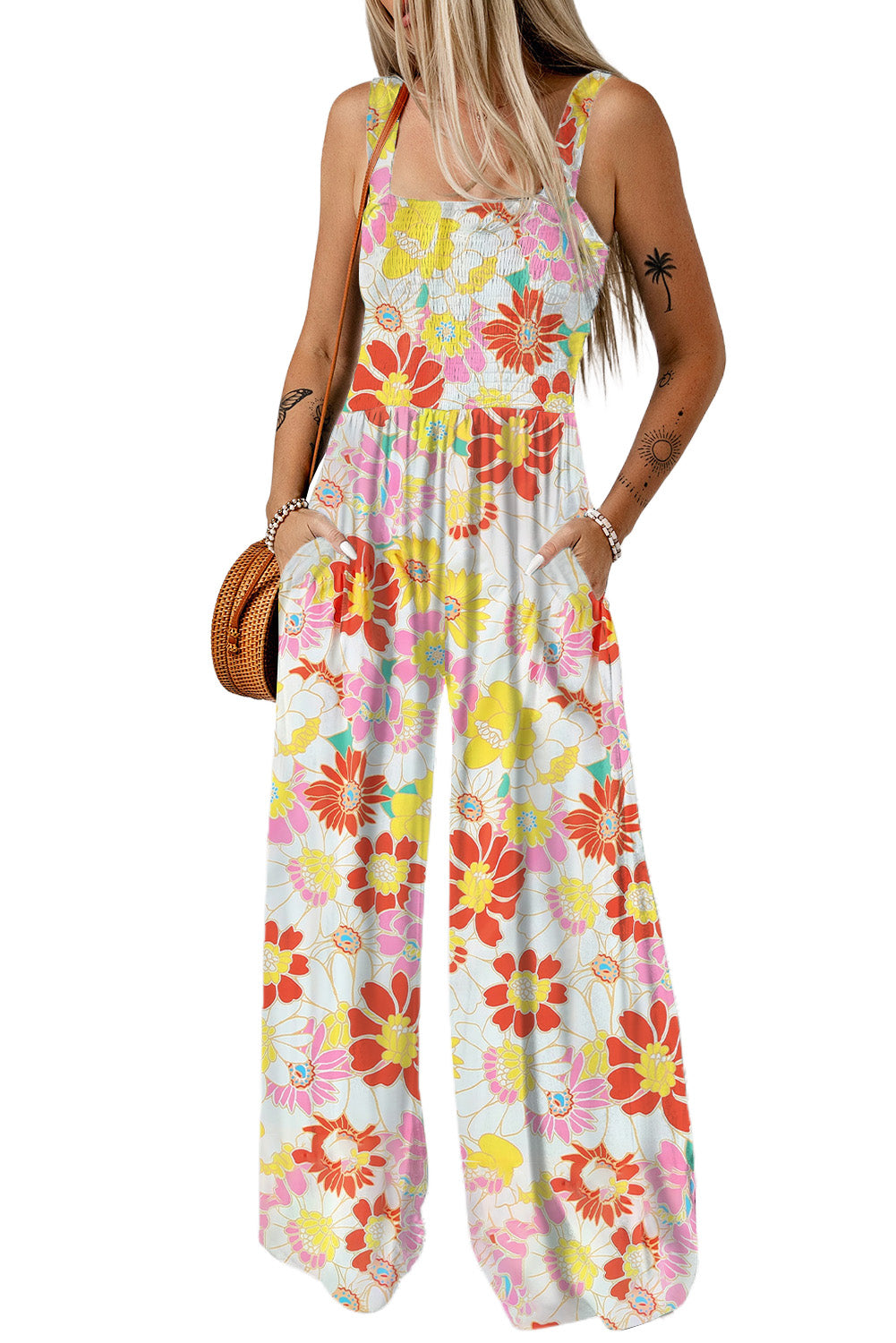 Multicolor Plus Size Floral Button Keyhole Back Ruffle Romper