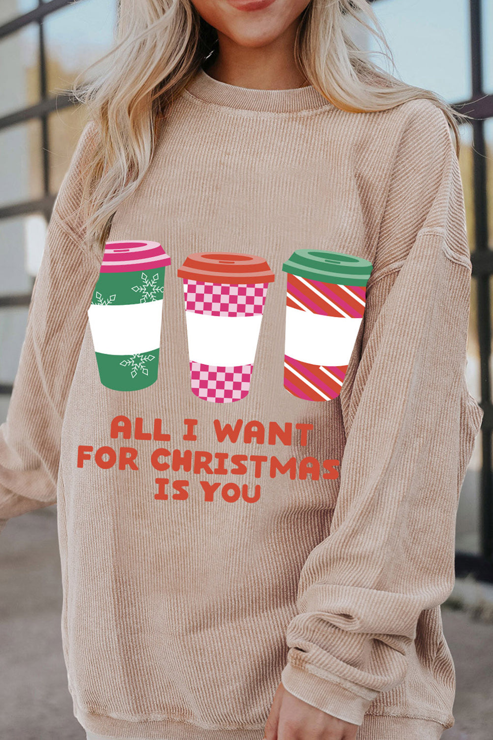 Strawberry Pink IN MY MERRY ERA Loose Fit Corded Sweatshirt