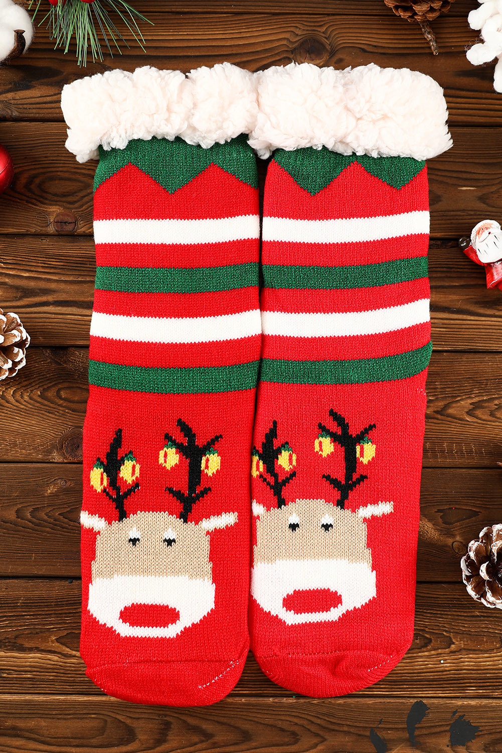 Fiery Red Cartoon Santa Claus Christmas Fleece Socks