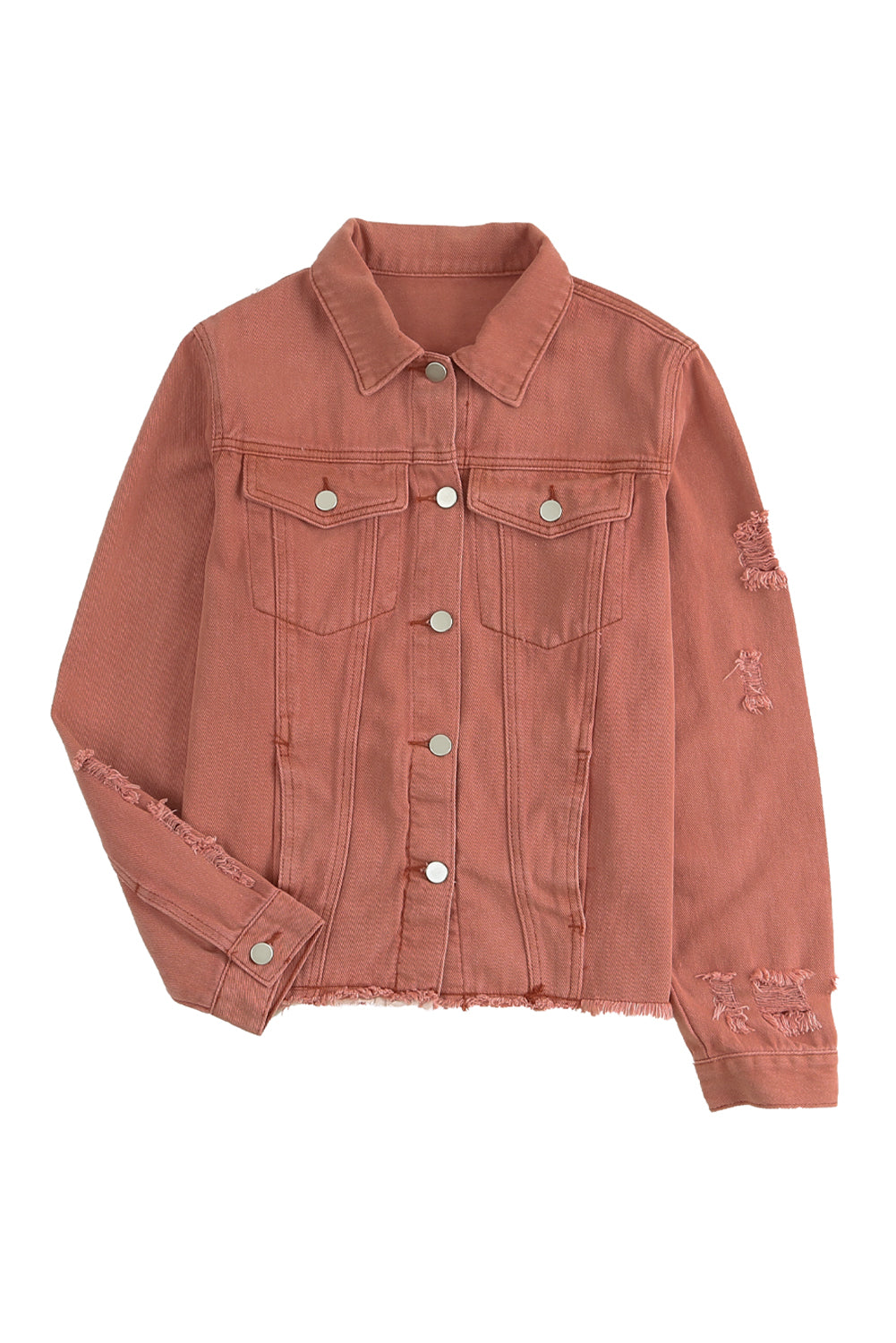 Dark Blue Plus Size Distressed Flap Pocket Denim Jacket