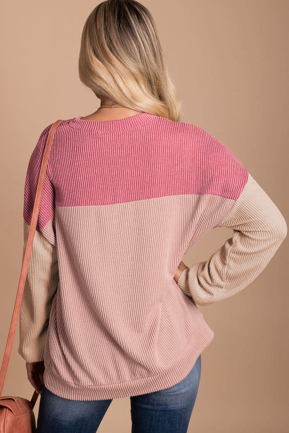 Mineral Red Plus Size Ribbed Colorblock Long Sleeve Top
