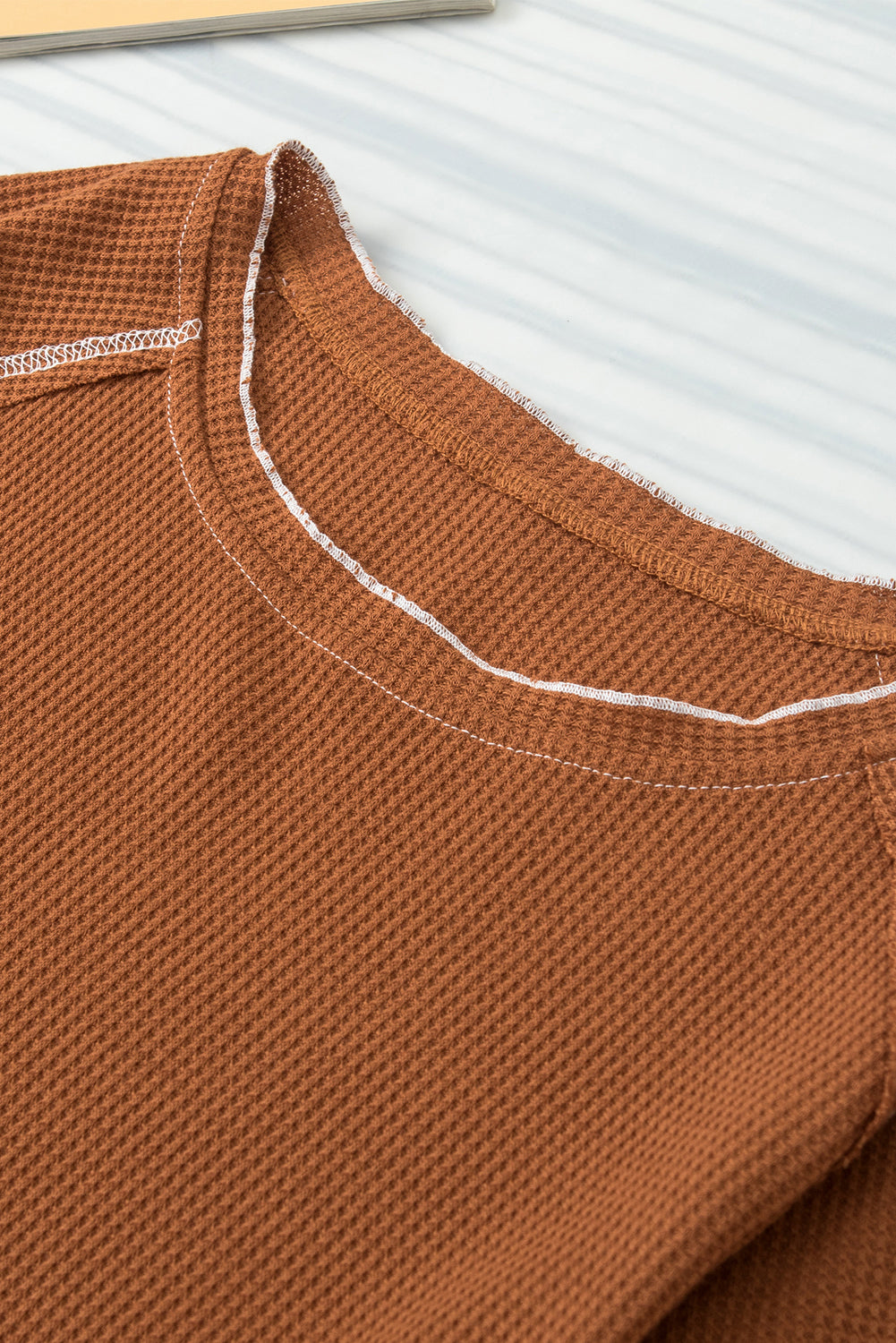 Fiery Red Textured Round Neck Long Sleeve Top