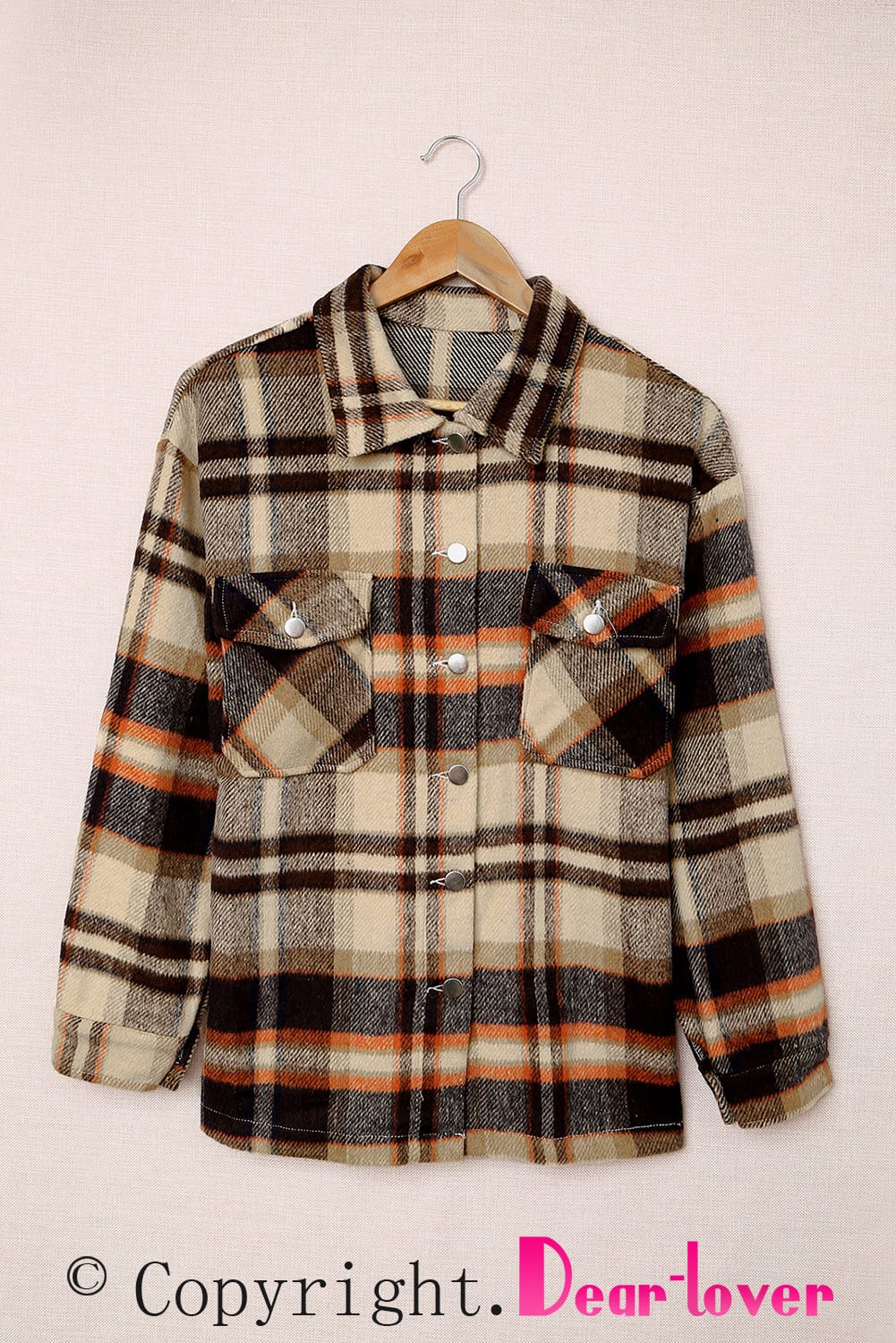 Navy Blue Plus Size Plaid Flap Pocket Shacket