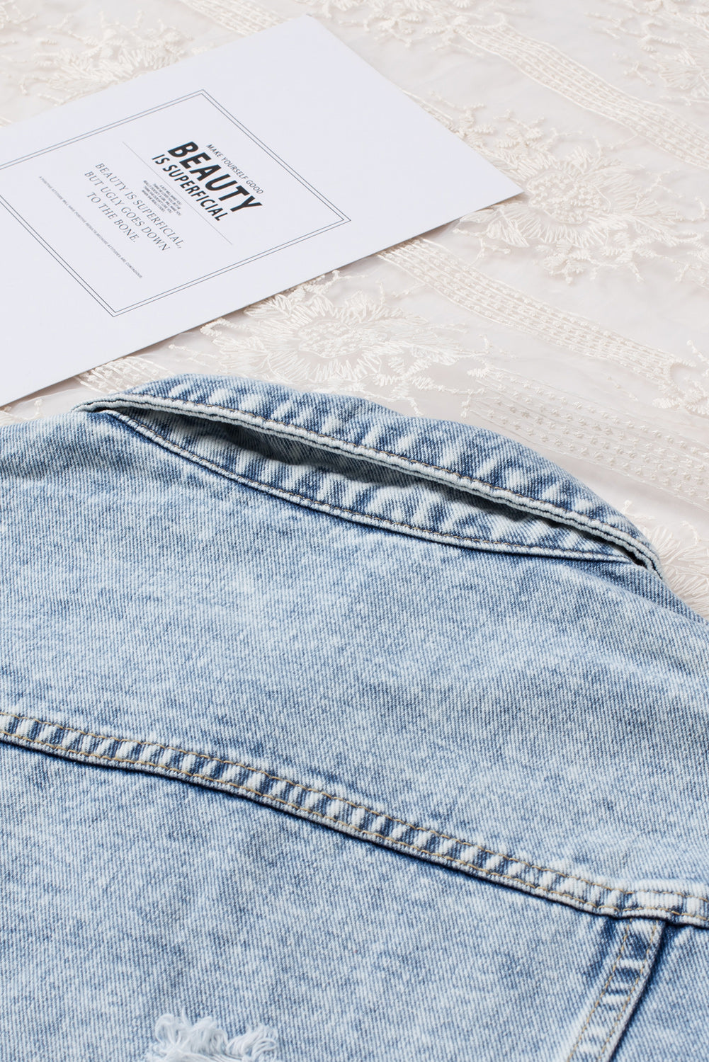 Dark Blue Plus Size Distressed Flap Pocket Denim Jacket