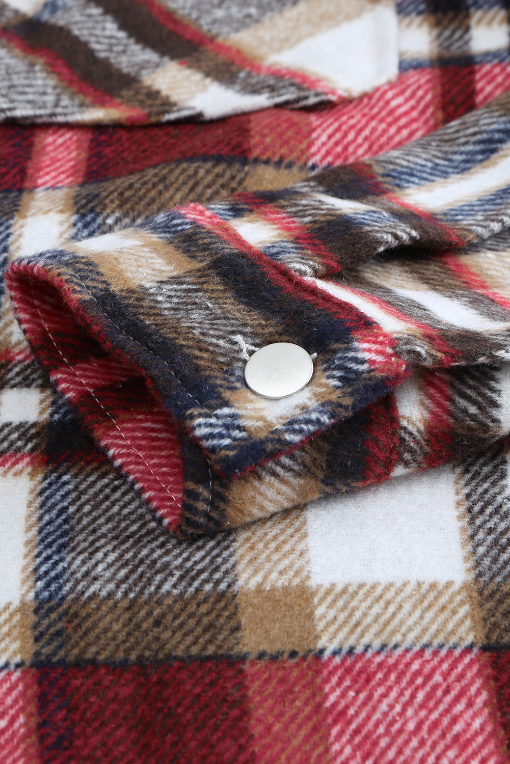 Navy Blue Plus Size Plaid Flap Pocket Shacket