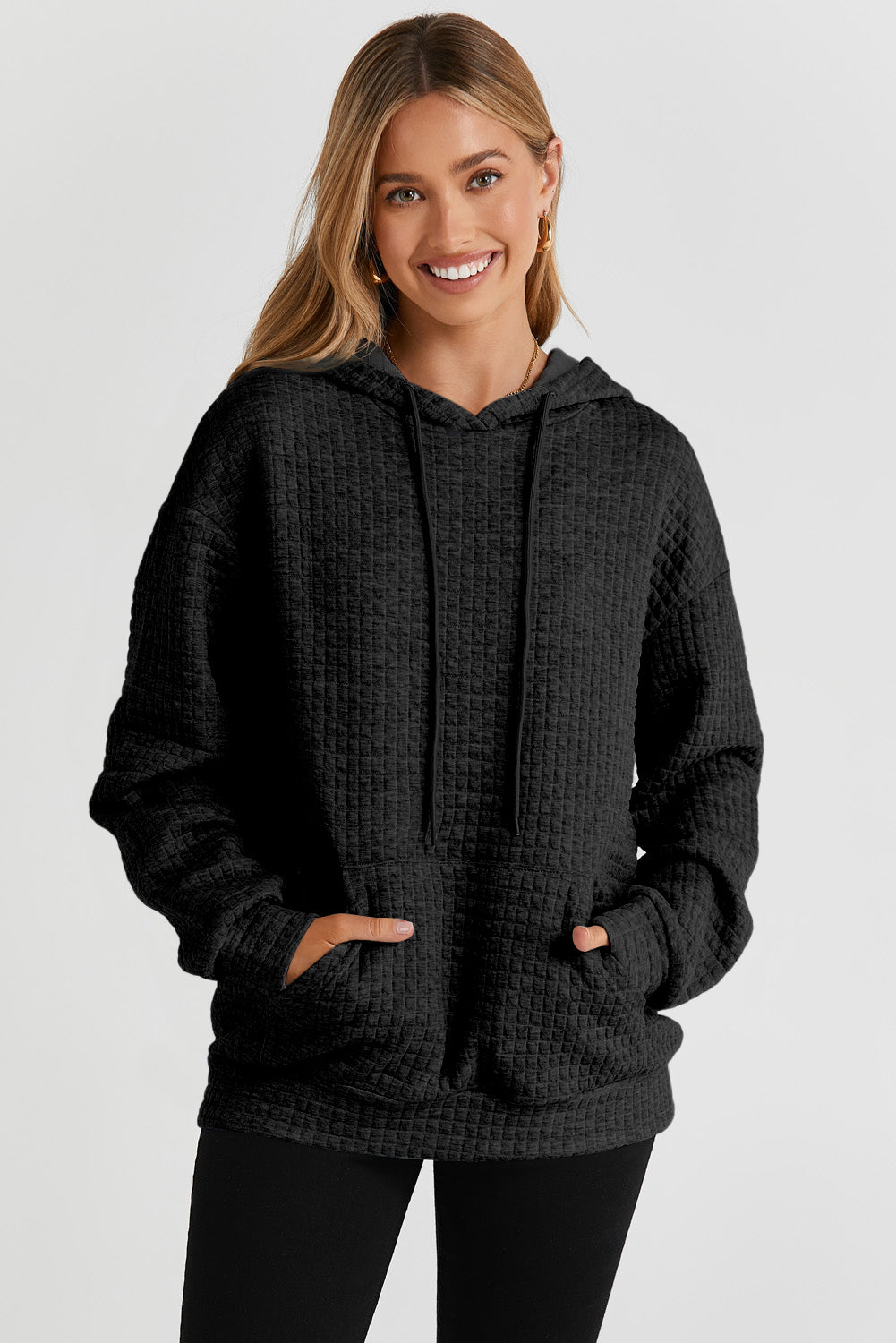 White MERRY AND BRIGHT Lattice Texture Hoodie