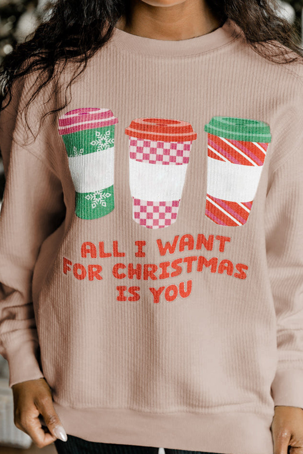 Strawberry Pink IN MY MERRY ERA Loose Fit Corded Sweatshirt