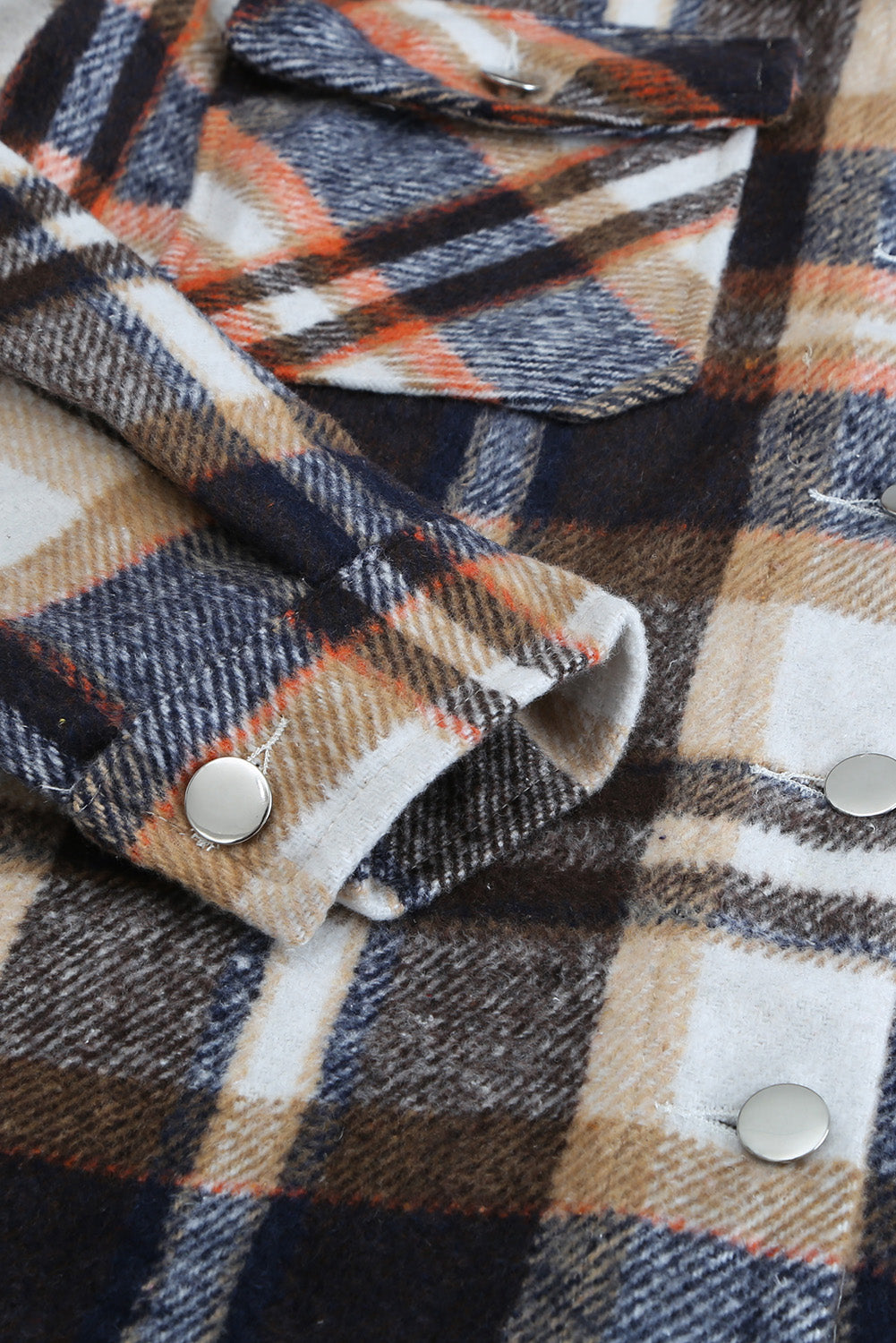Navy Blue Plus Size Plaid Flap Pocket Shacket