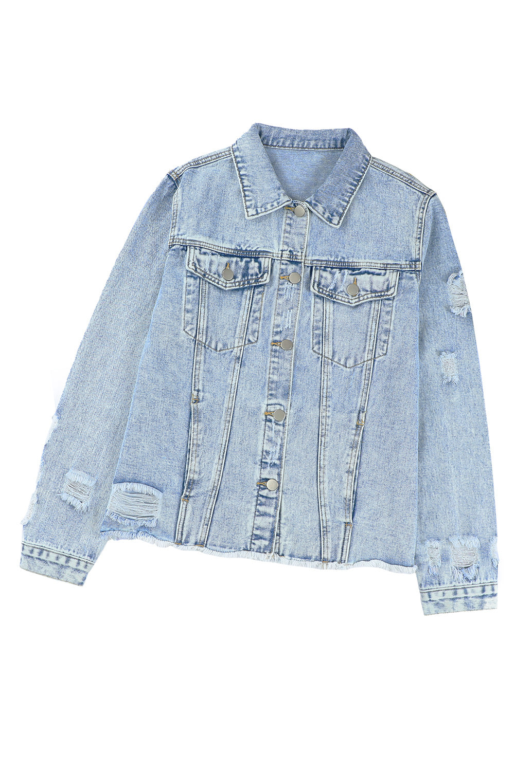 Dark Blue Plus Size Distressed Flap Pocket Denim Jacket