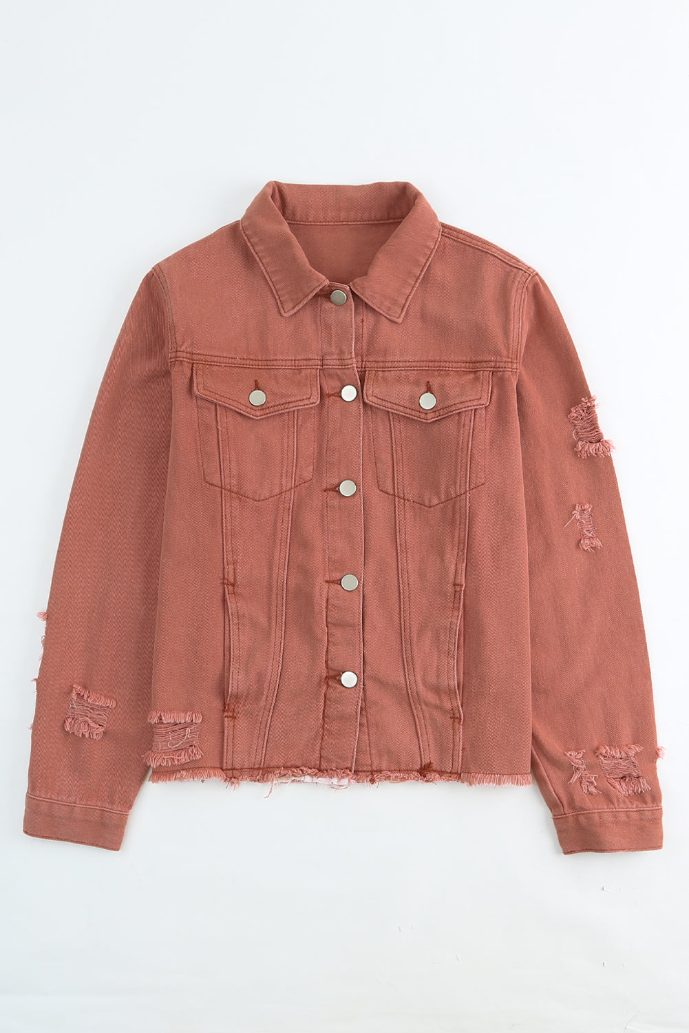 Dark Blue Plus Size Distressed Flap Pocket Denim Jacket