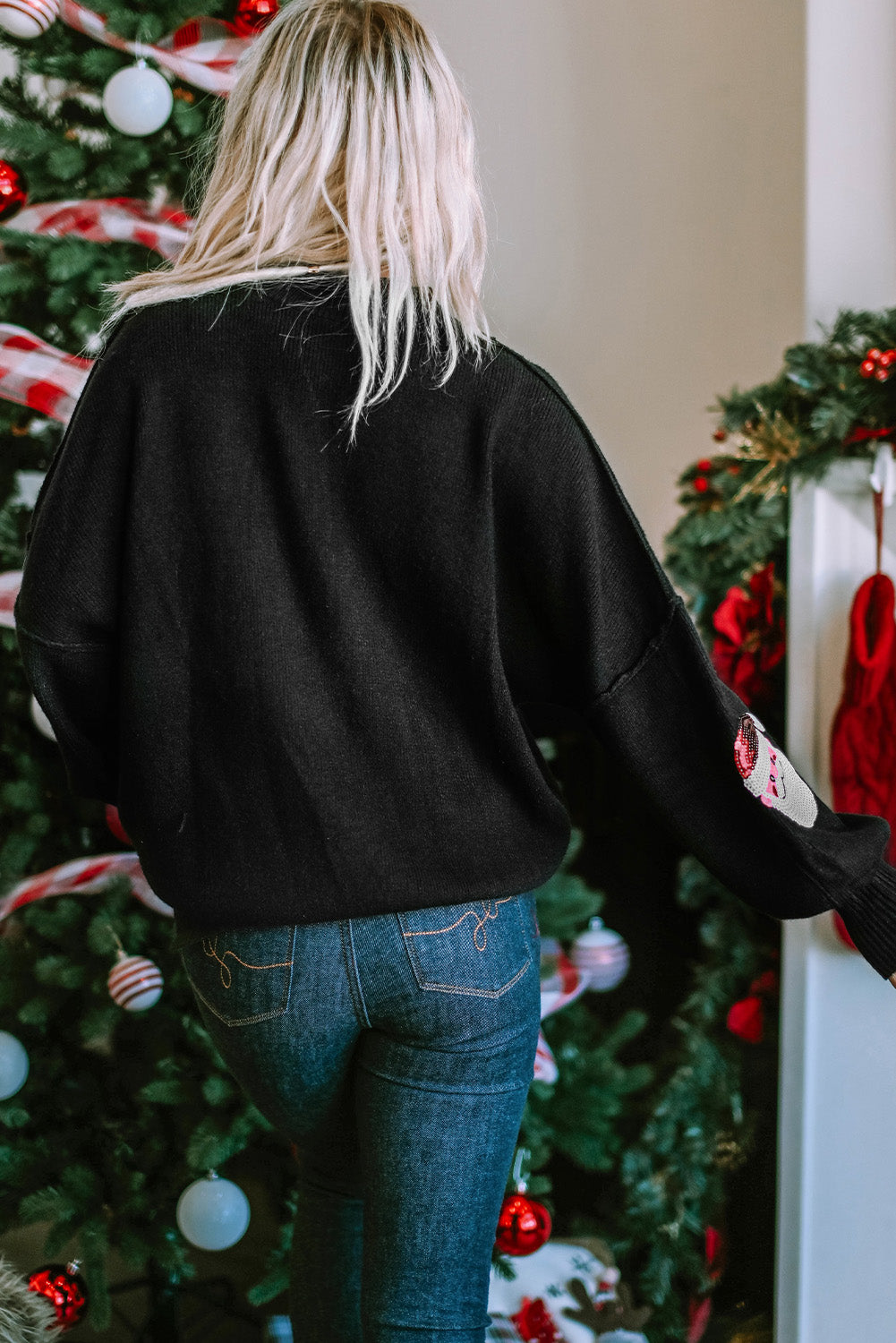 Fiery Red Sequined Christmas Tree Raglan Sleeve Sweatshirt