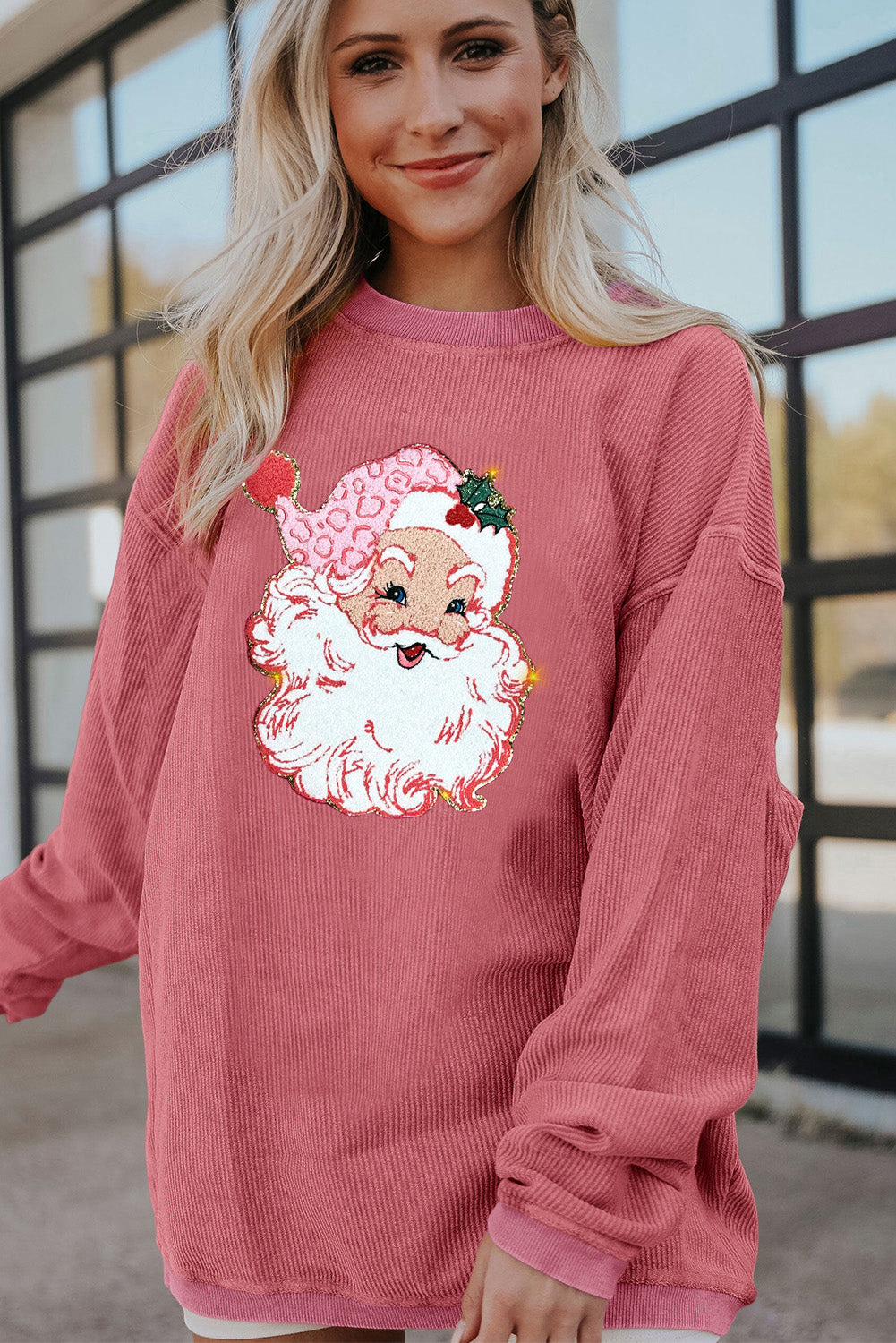 Strawberry Pink IN MY MERRY ERA Loose Fit Corded Sweatshirt
