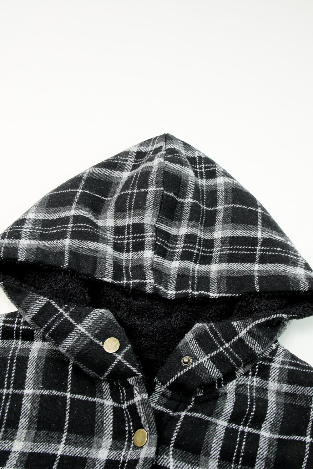 Orange Plaid Pattern Sherpa Lined Hooded Shacket