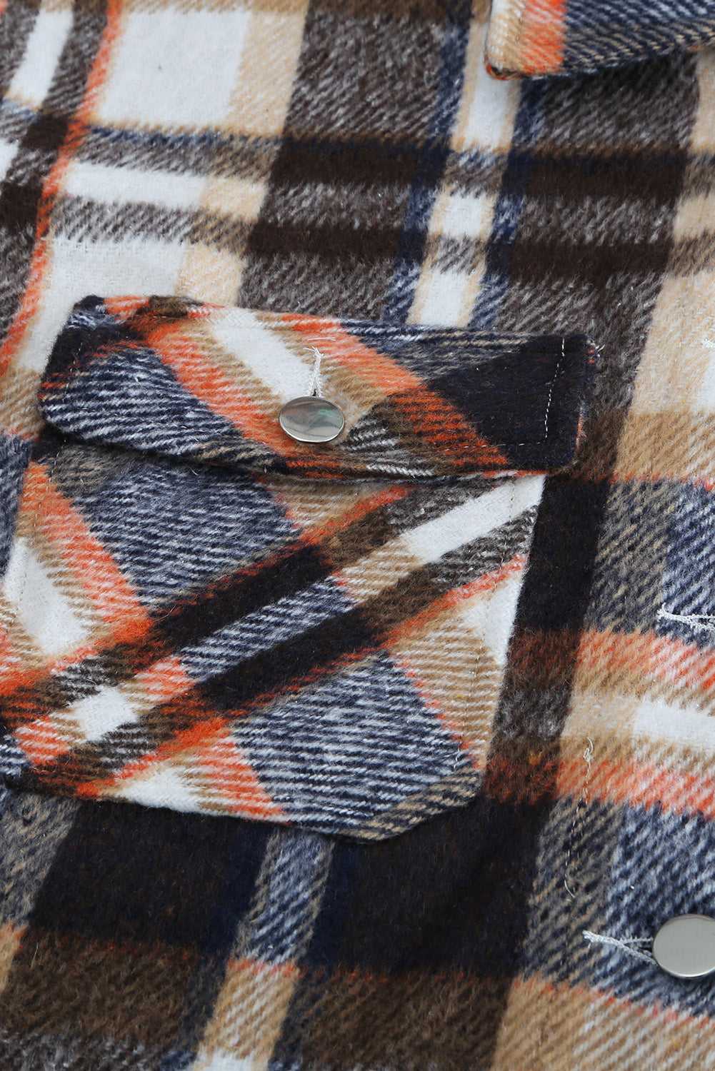 Navy Blue Plus Size Plaid Flap Pocket Shacket