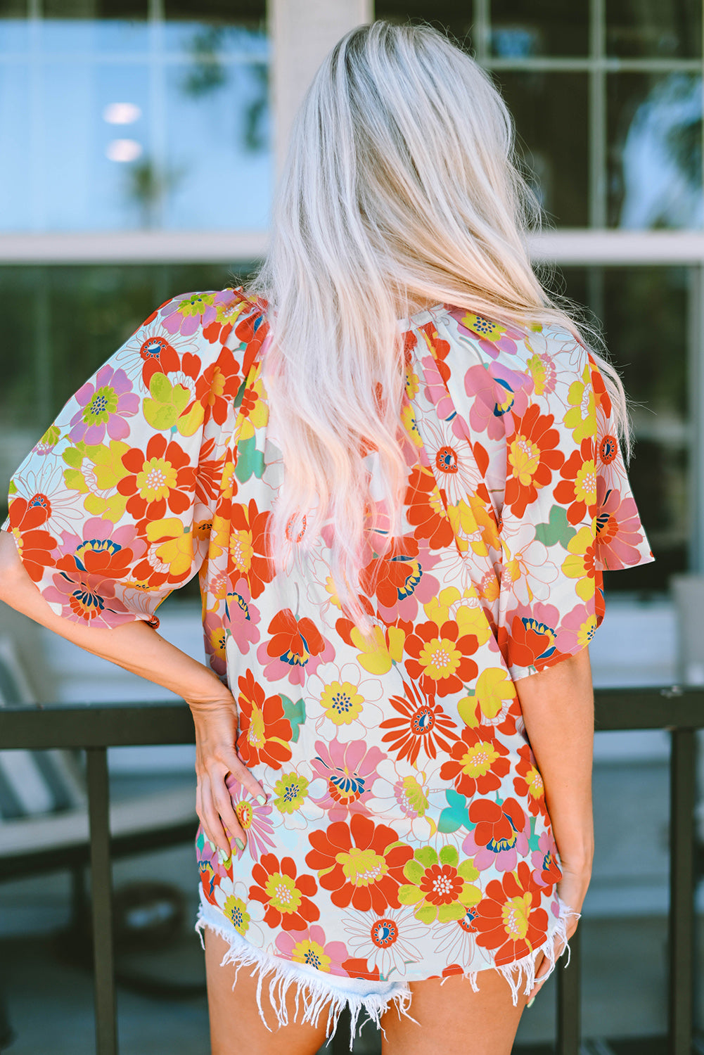 Multicolor Plus Size Floral Button Keyhole Back Ruffle Romper