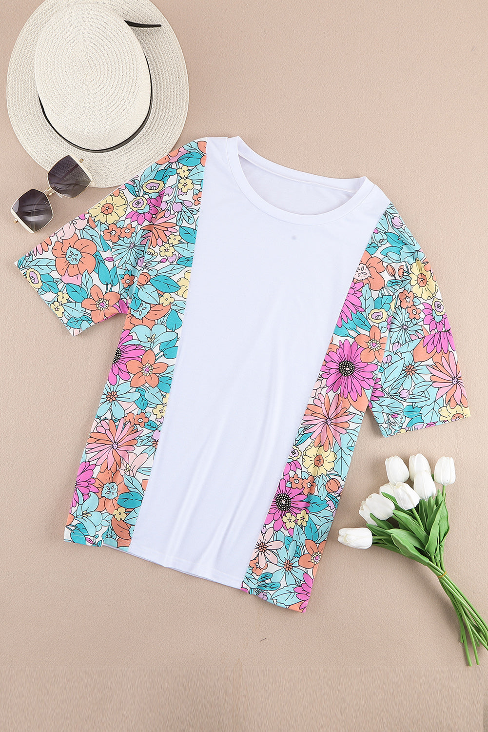 Multicolor Flower Print Pocketed Drawstring Waist Wide Leg Pants