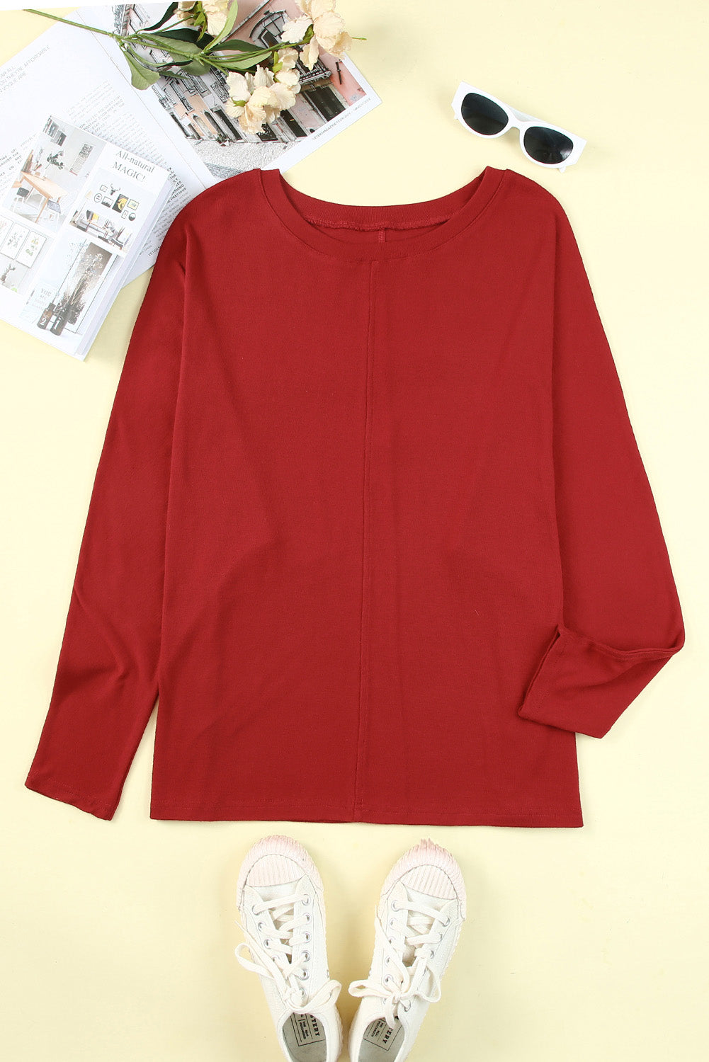 Red Sequined Christmas Favor Sleeve Casual Pullover