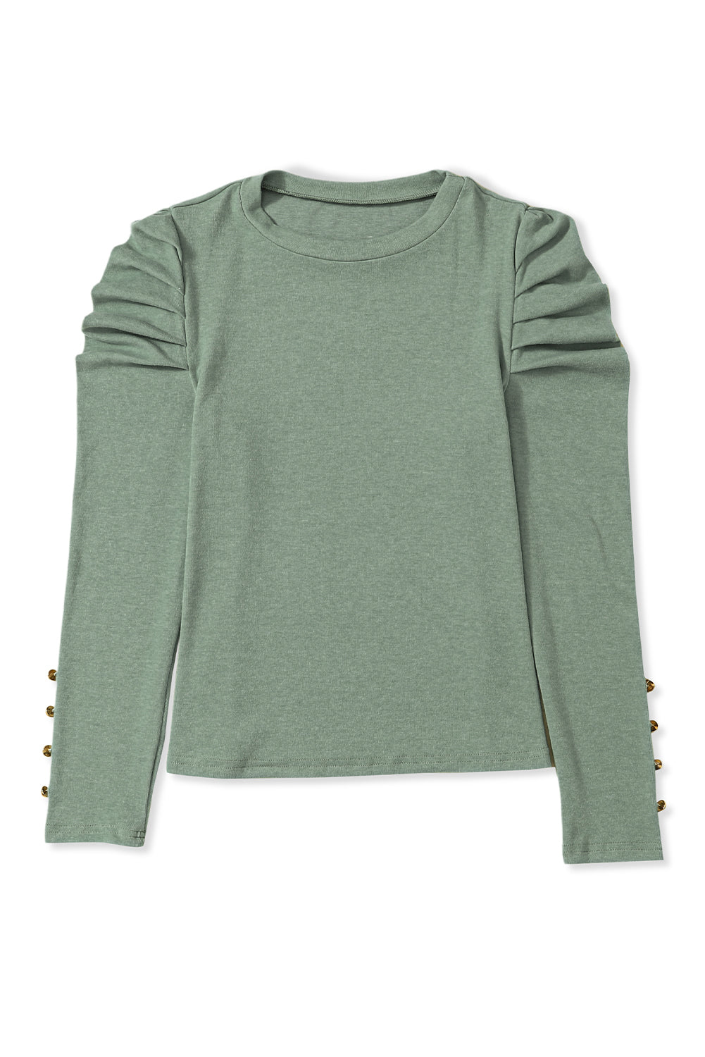 Gray Buttoned Puff Long Sleeve Sheath Top