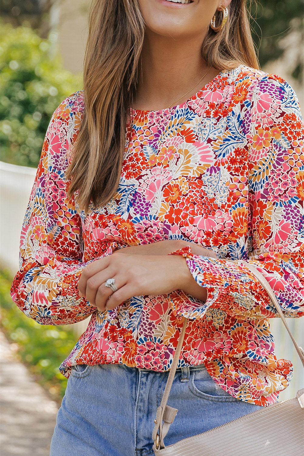 Multicolor Gorgeous Floral Print Tie V Neck Ruffle Dress