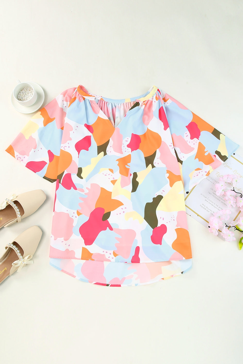 Multicolor Color Palette Print Flowy Wide Leg Pants