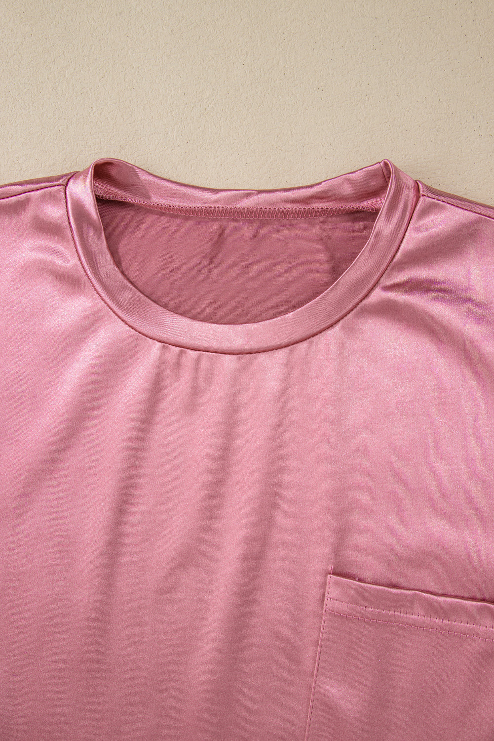 Apricot Glitter Chest Pocket Round Neck Long Sleeve Top
