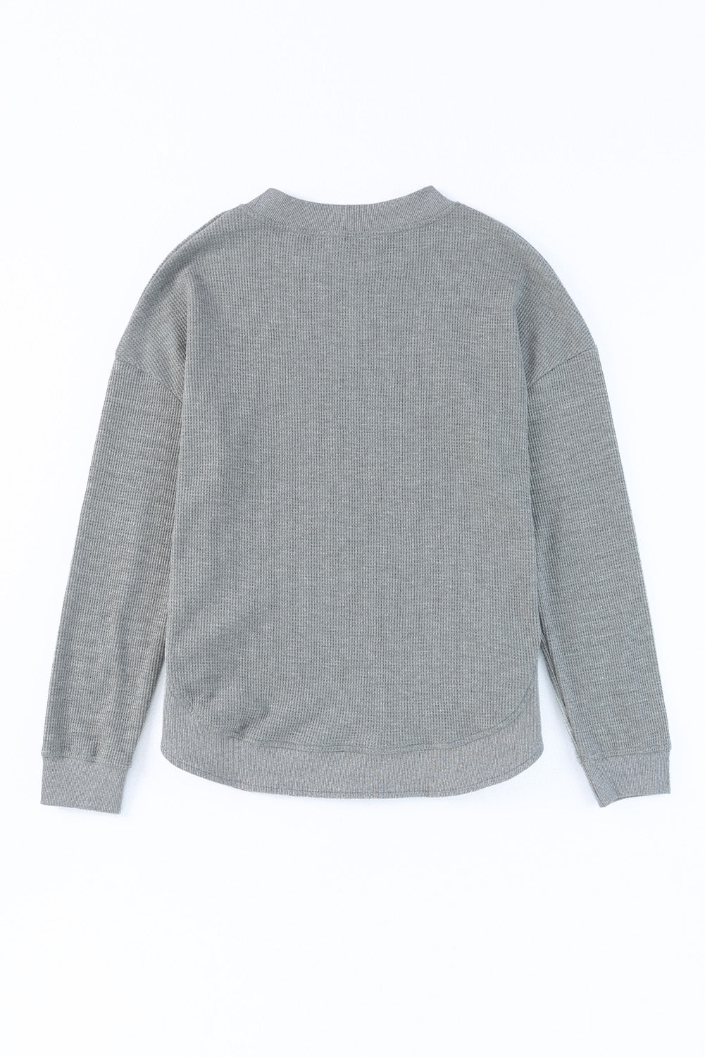 Pink Crew Neck Ribbed Trim Waffle Knit Top