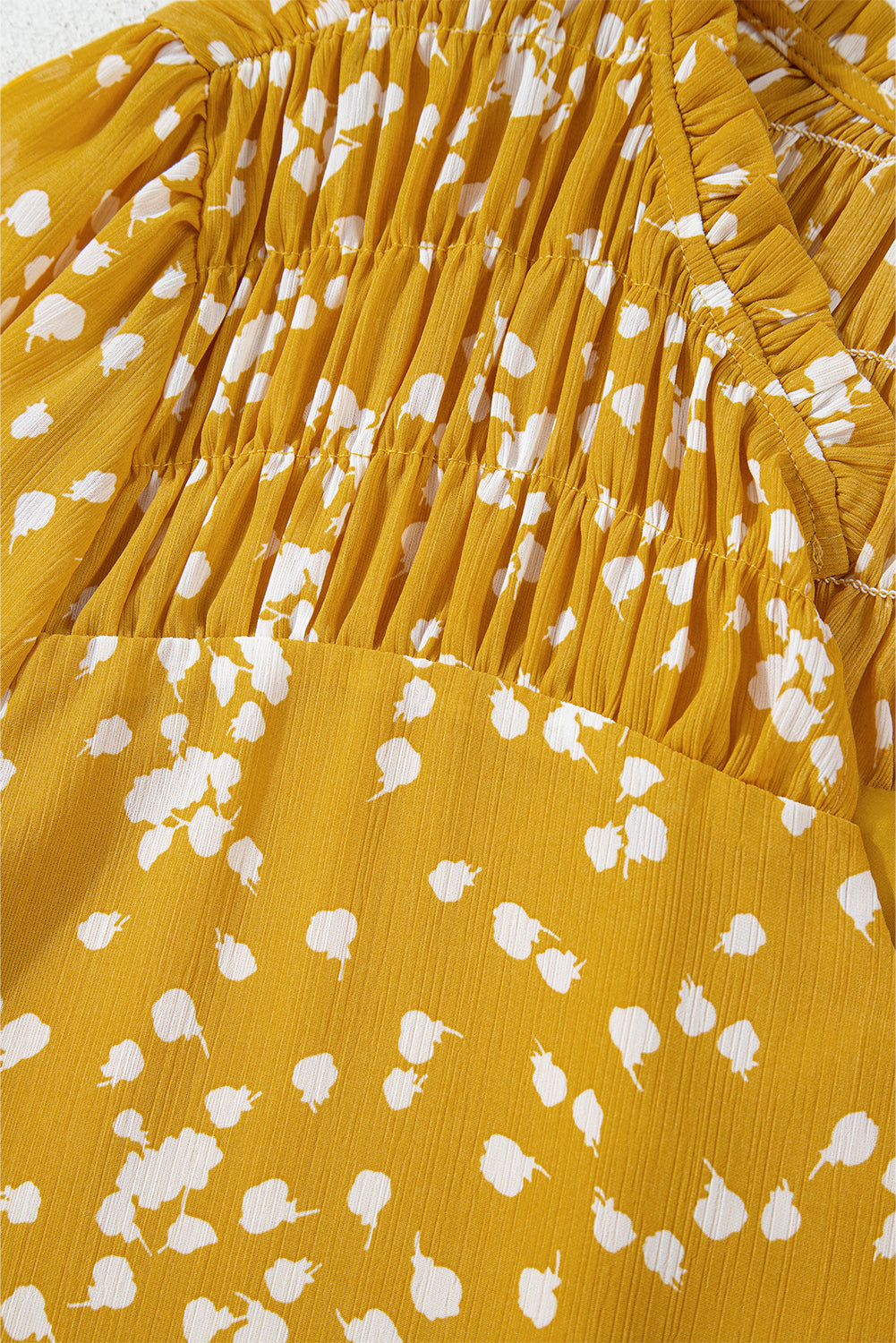 Yellow Split Neck Fall Printed Crinkled Blouse