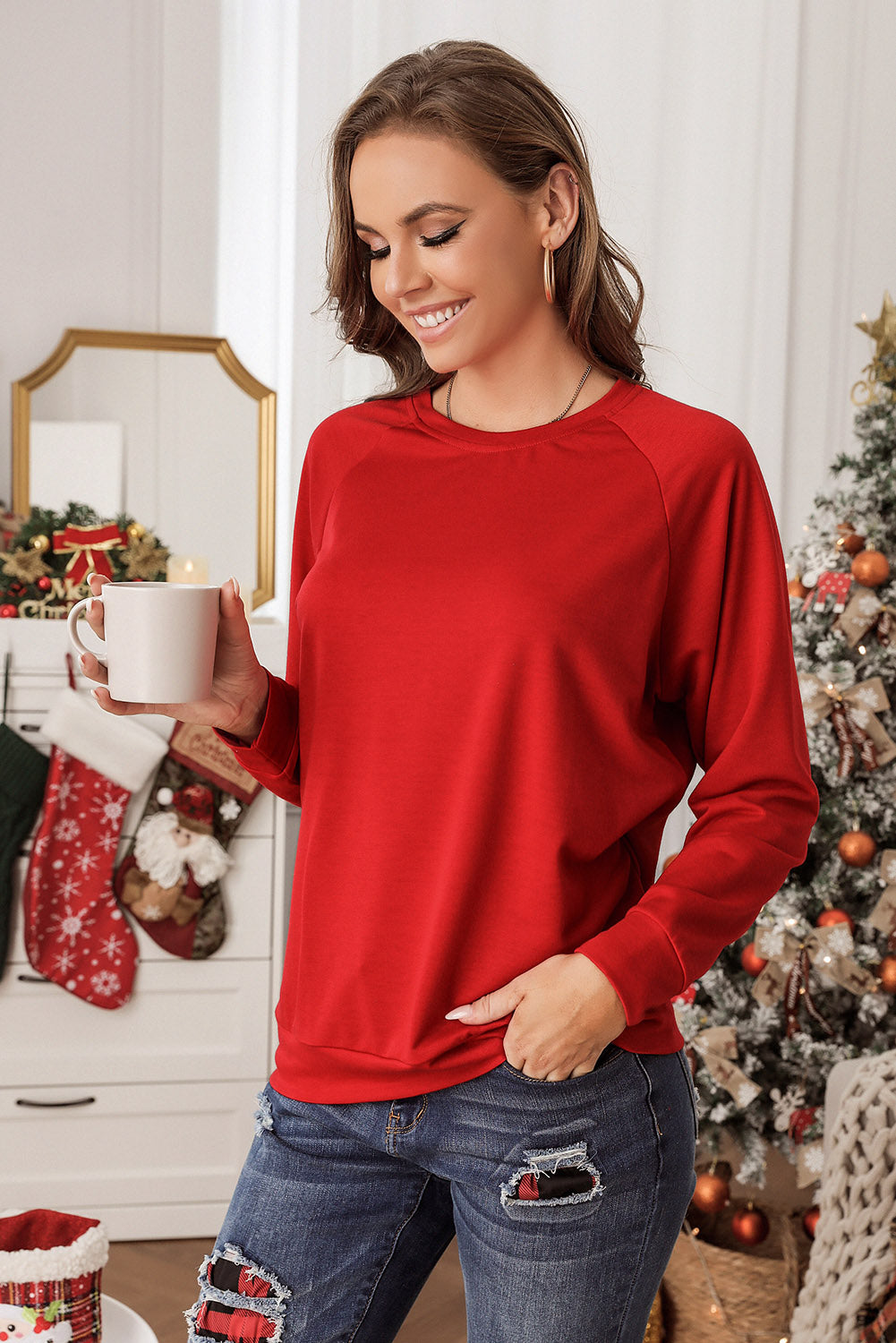 Fiery Red Chenille MERRY Christmas Raglan Sleeve Sweatshirt