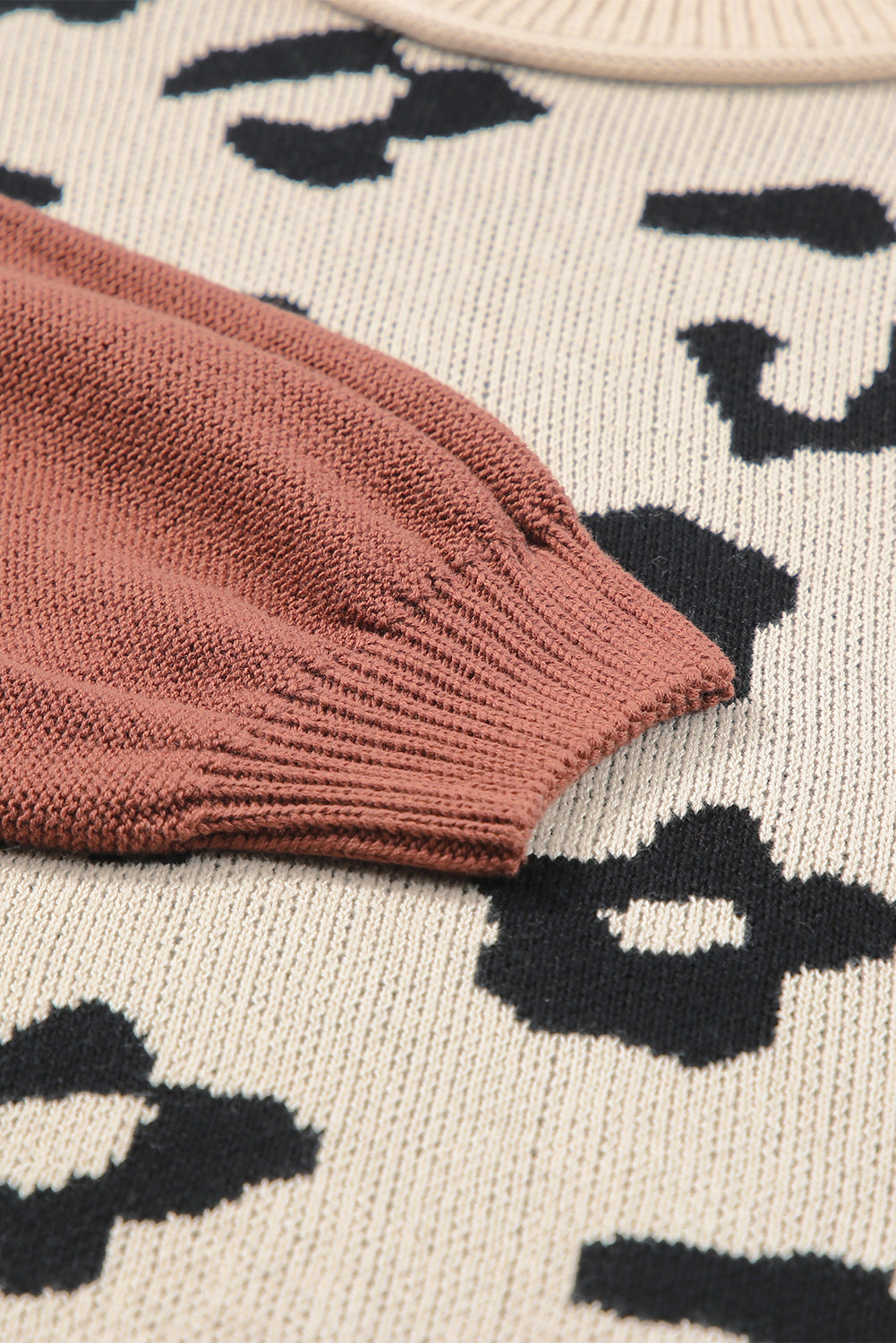 Coffee Colorblock Bishop Sleeve Ribbed Trim Sweater