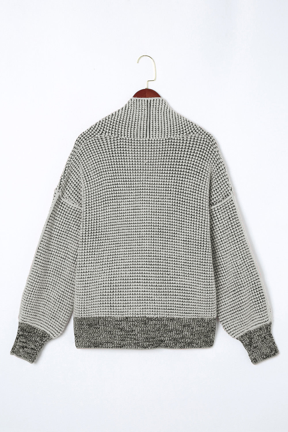 Gray Plaid Knitted Long Open Front Cardigan