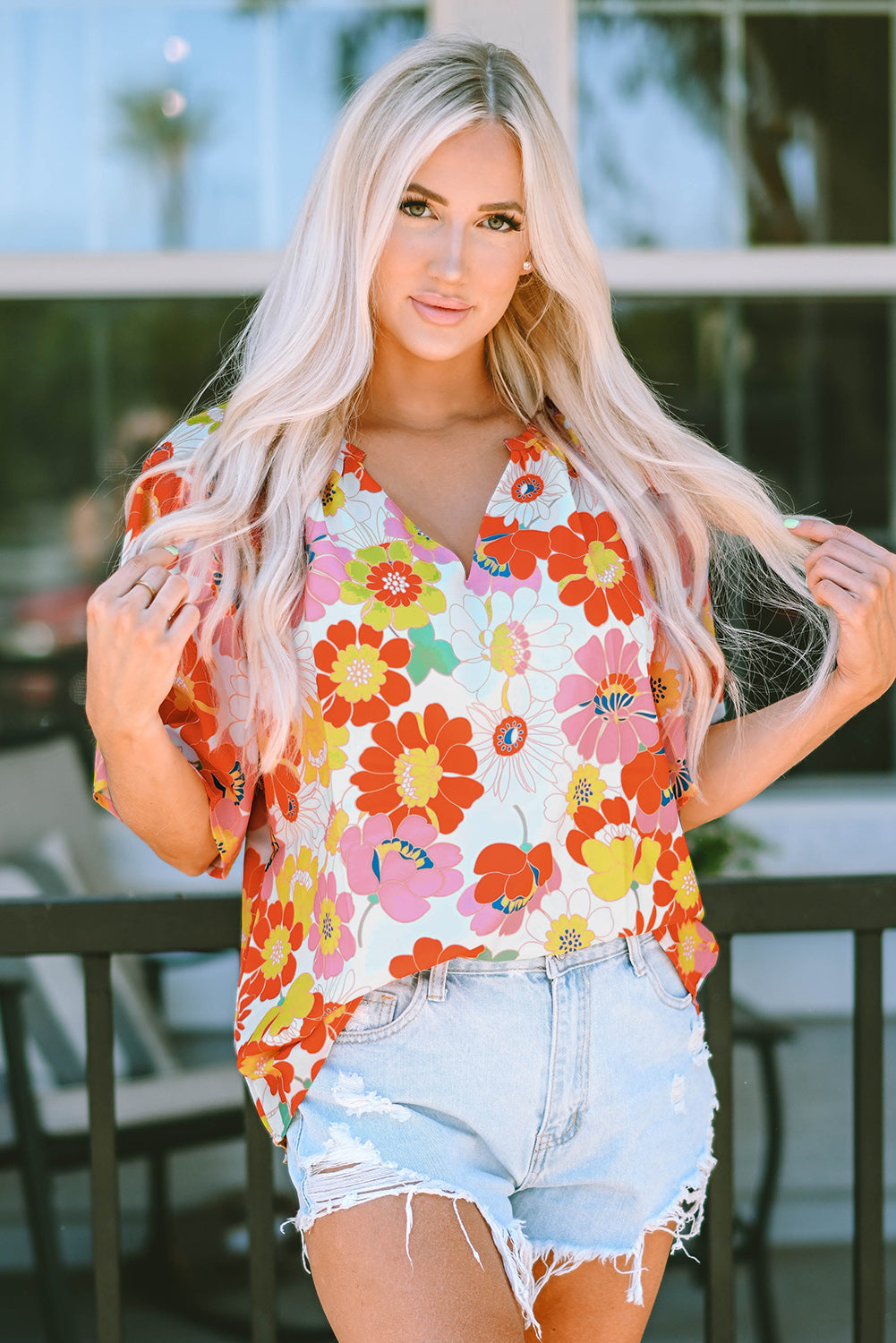 Multicolor Plus Size Floral Button Keyhole Back Ruffle Romper