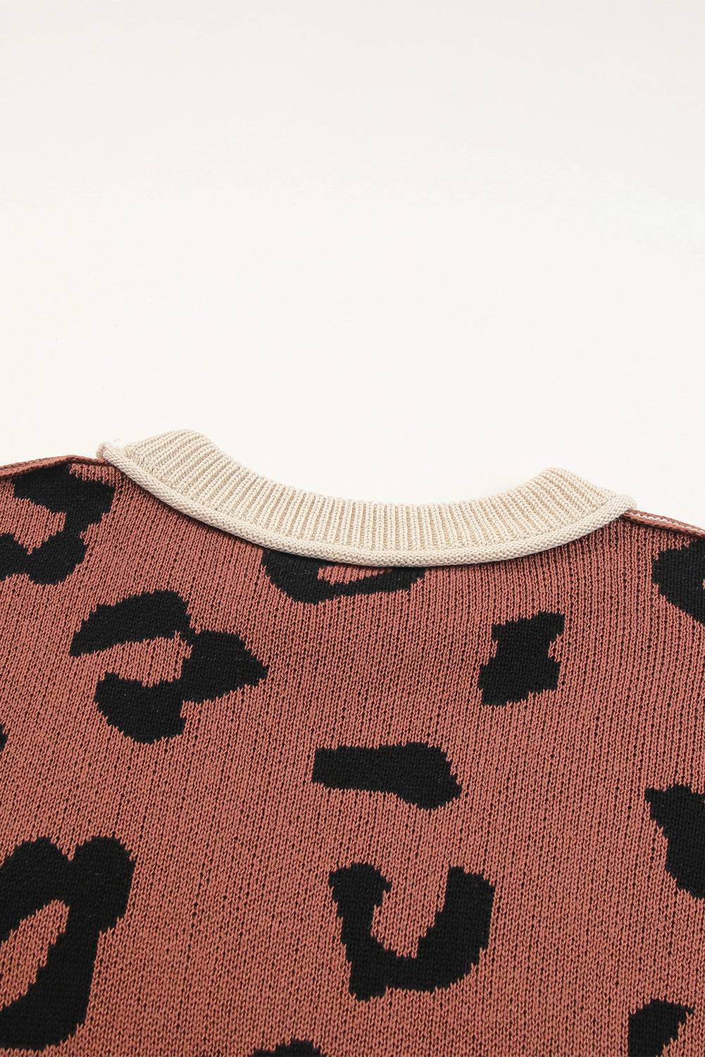 Coffee Colorblock Bishop Sleeve Ribbed Trim Sweater