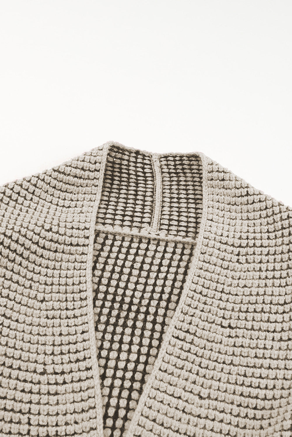 Gray Plaid Knitted Long Open Front Cardigan