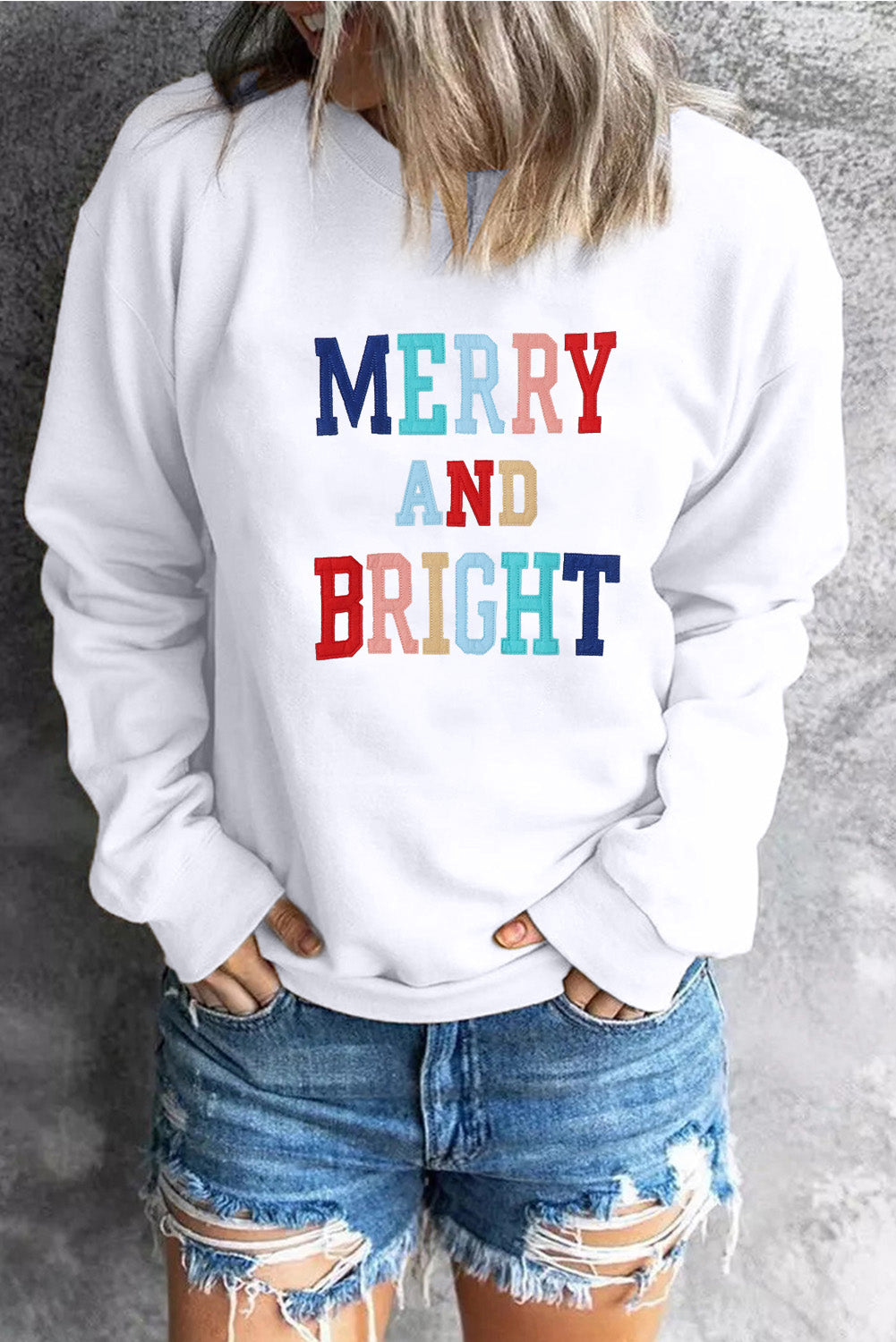 Pink MERRY Alphabet Print Loose Fit Christmas Sweatshirt