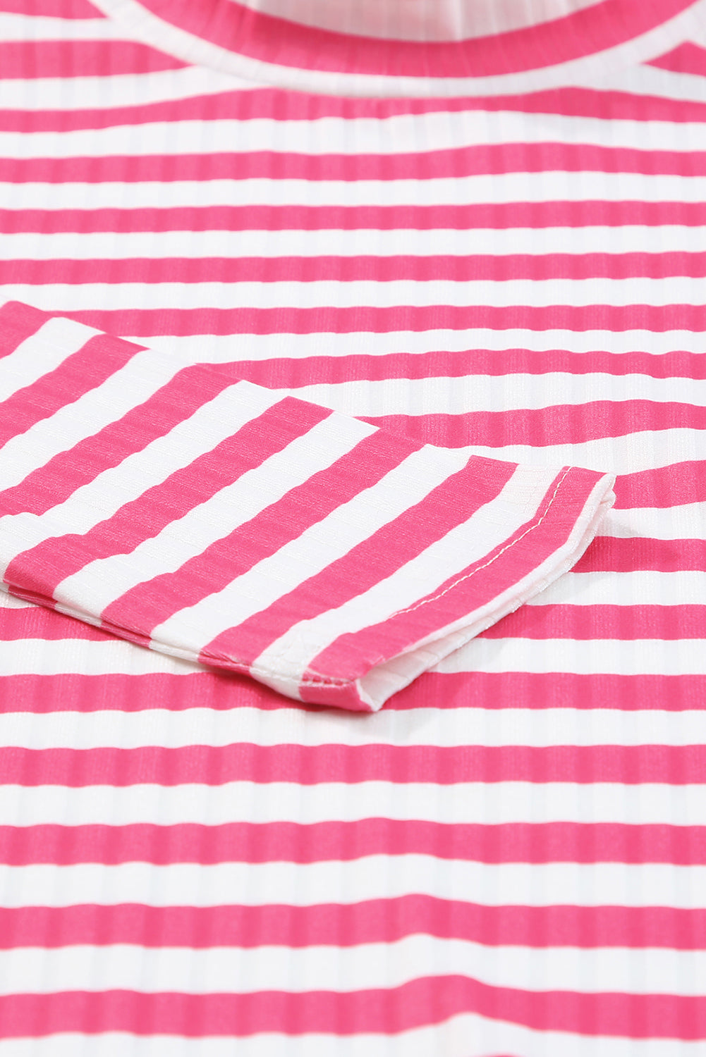 Black Striped Print Textured Knit Long Sleeve Tee