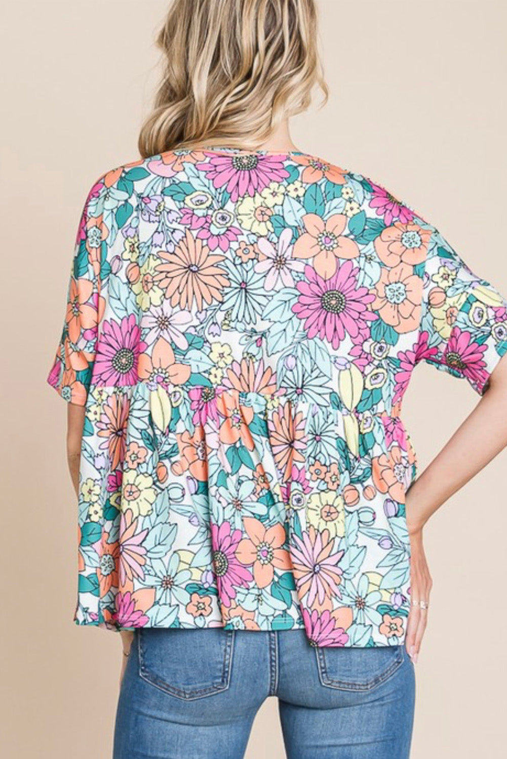 Multicolor Flower Print Pocketed Drawstring Waist Wide Leg Pants
