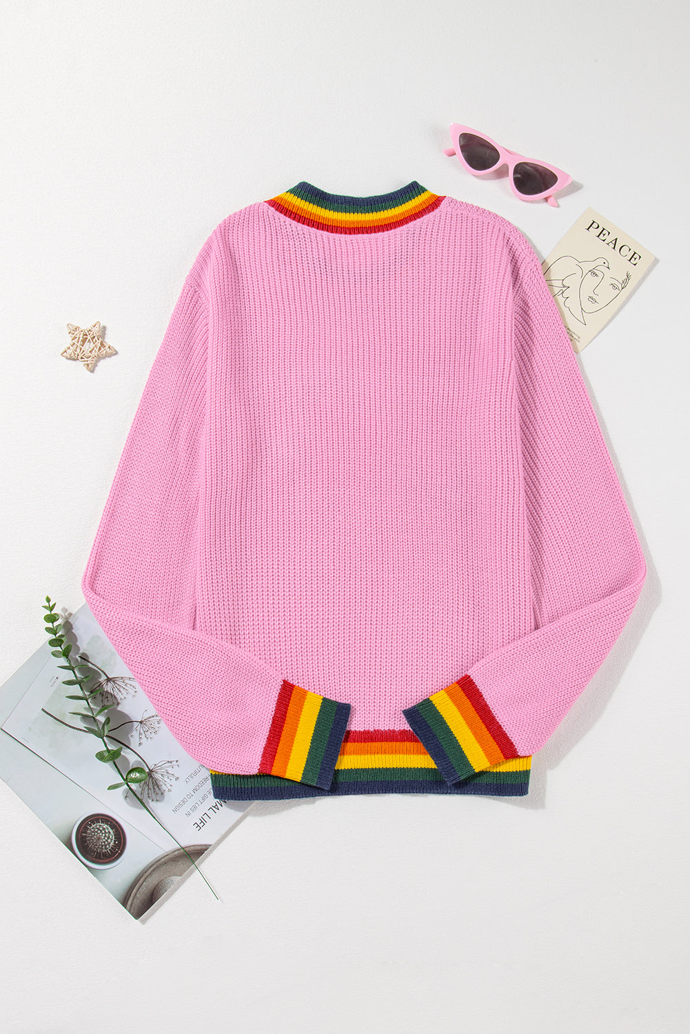 White Merry & Bright Colorful Stripes Trim Sweater